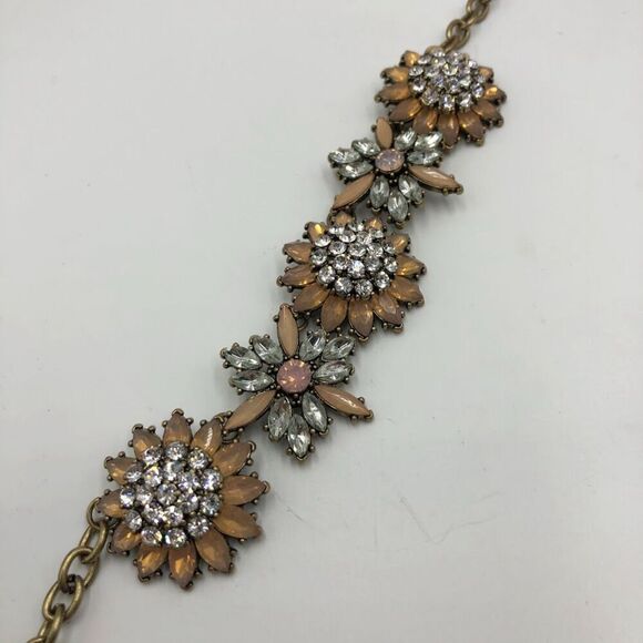 Vintage Rhinestone Floral Flower Statement Necklace Women's Sparkling Jewelry - Picture 7 of 10